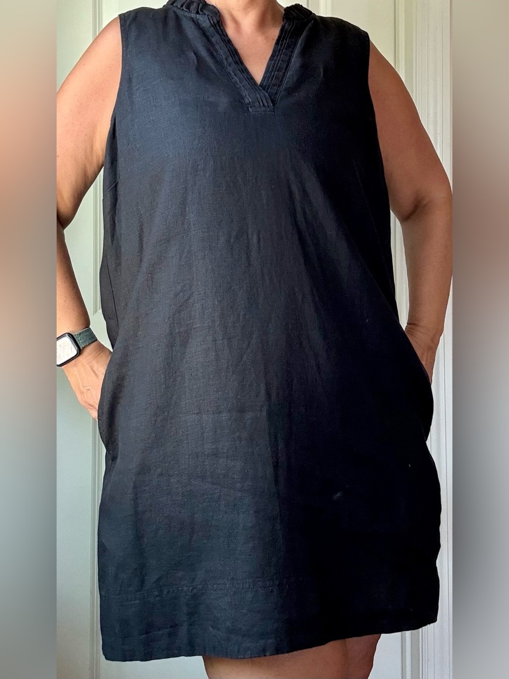 Tommy Bahama Black Sleeveless V-Neck Linen Dress